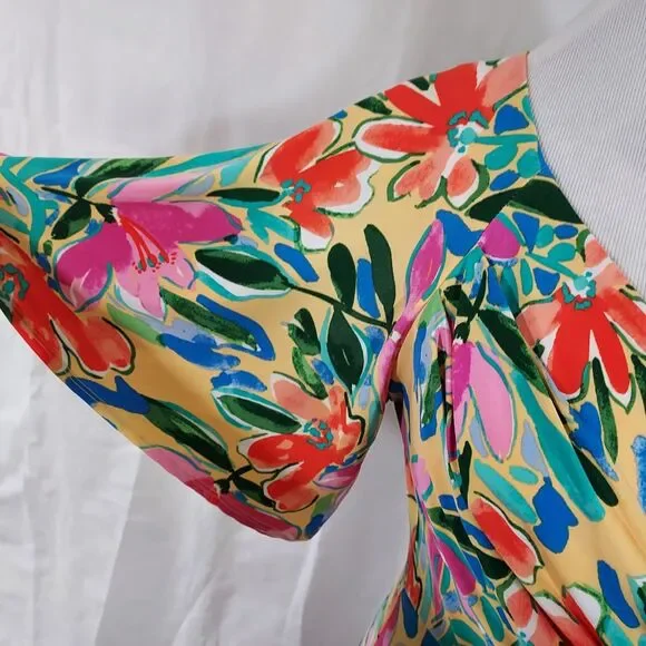 Maggy London Faux Wrap Dress Short Flutter Sleeves Womens Size 8 Colorful Floral - Picture 6 of 14